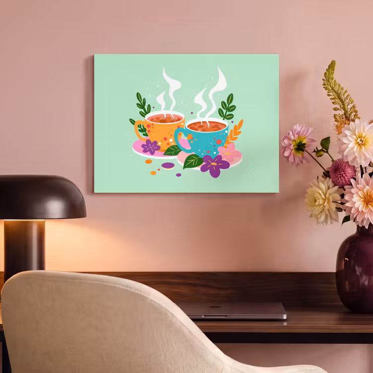 Akoestisch schilderij - Thee - Illustratie - Kopjes - Bloemen — 6