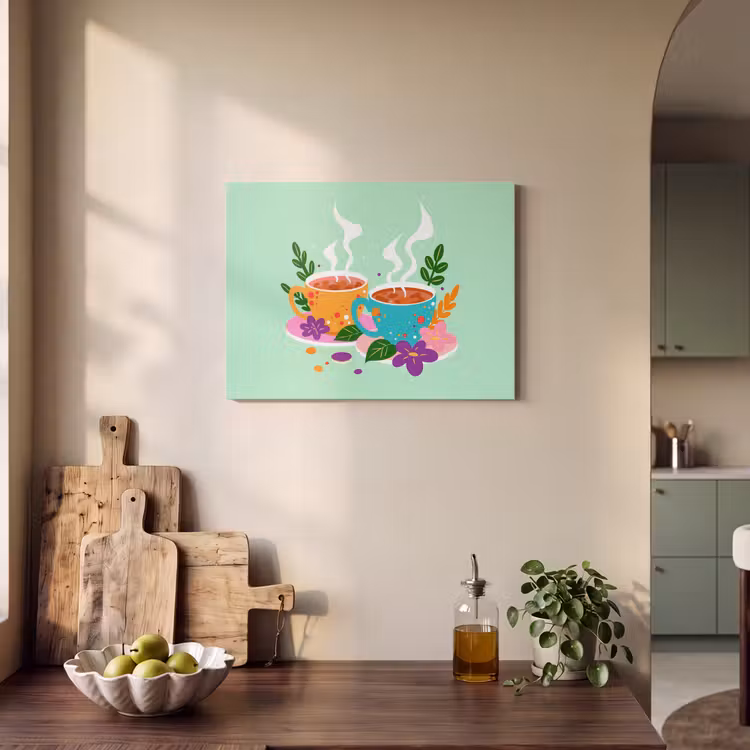 Akoestisch schilderij - Thee - Illustratie - Kopjes - Bloemen — 4