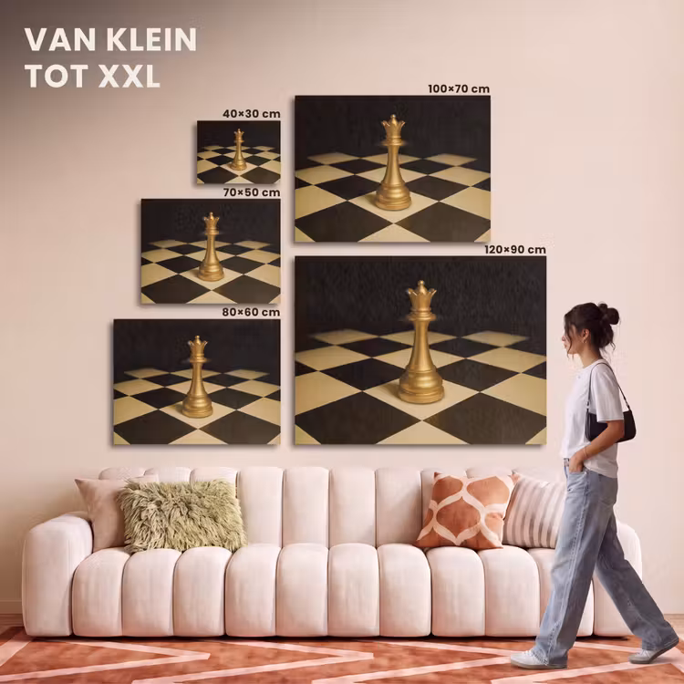Akoestisch schilderij - Koningin - Schaakstuk - Geblokt - Goud — 7