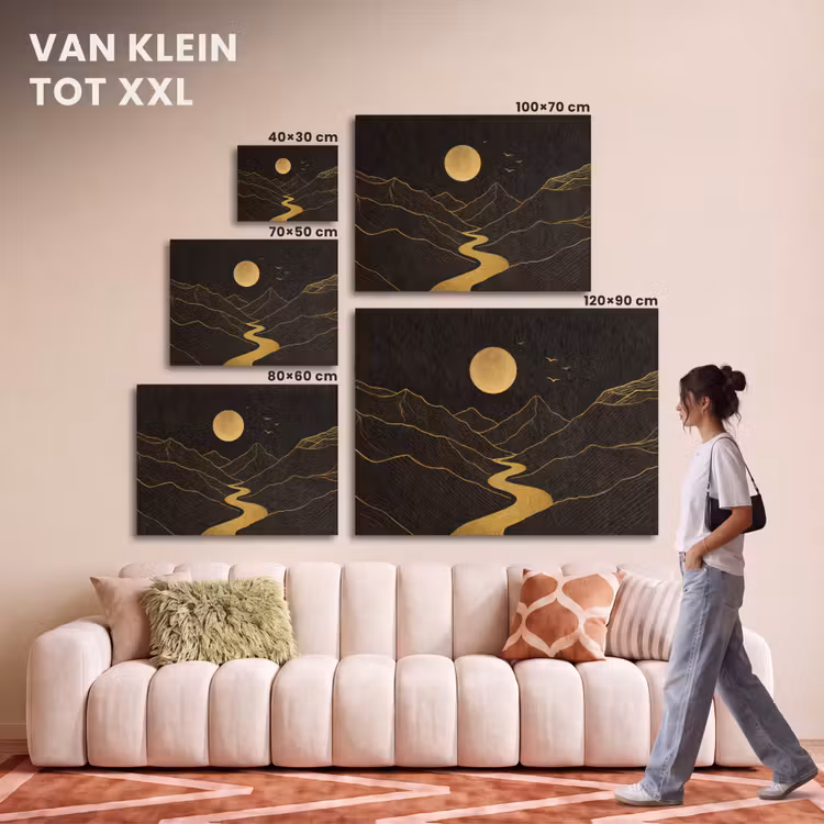 Akoestisch schilderij - Rivier - Goud - Maan - Vogels — 7