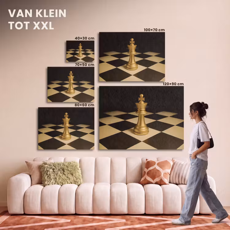 Akoestisch schilderij - Schaakstuk - Koning - Schaakbord - Geblokt — 7