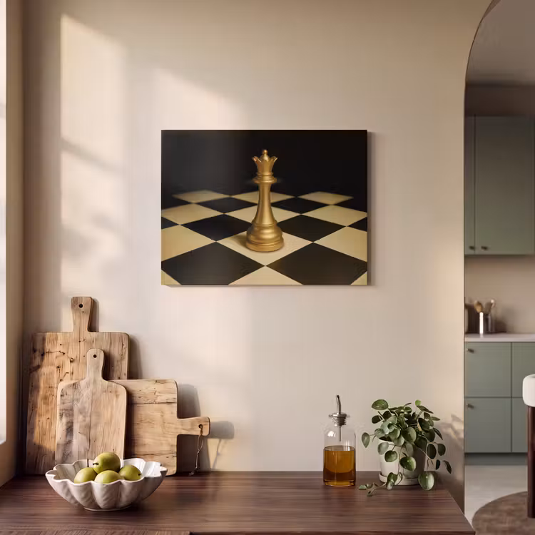 Akoestisch schilderij - Koningin - Schaakstuk - Geblokt - Goud — 4