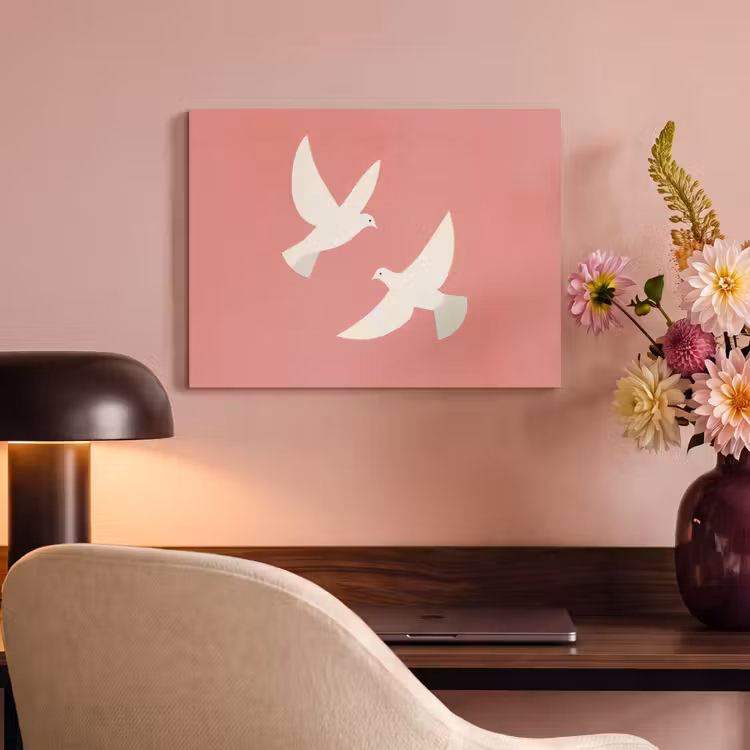 Akoestisch schilderij - Twee Duiven Minimalistisch Oudroze — 6