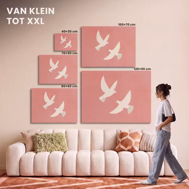 Akoestisch schilderij - Twee Duiven Minimalistisch Oudroze — 7