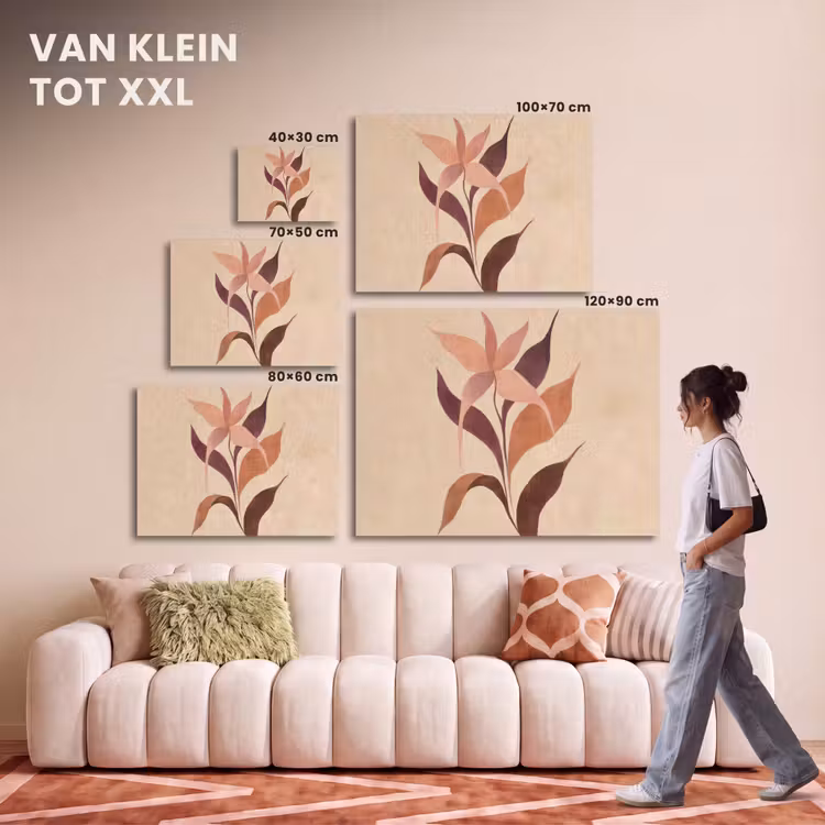 Akoestisch schilderij - Minimalistisch - Bloem - Bladeren - Beige — 7