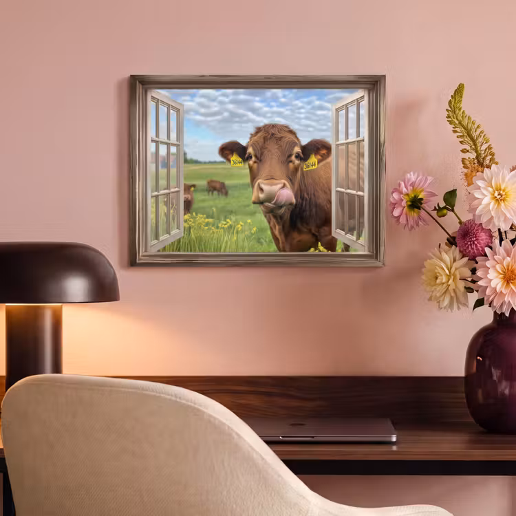 Akoestisch schilderij - Doorkijk - Koe - Weiland - Landschap - Dieren — 6