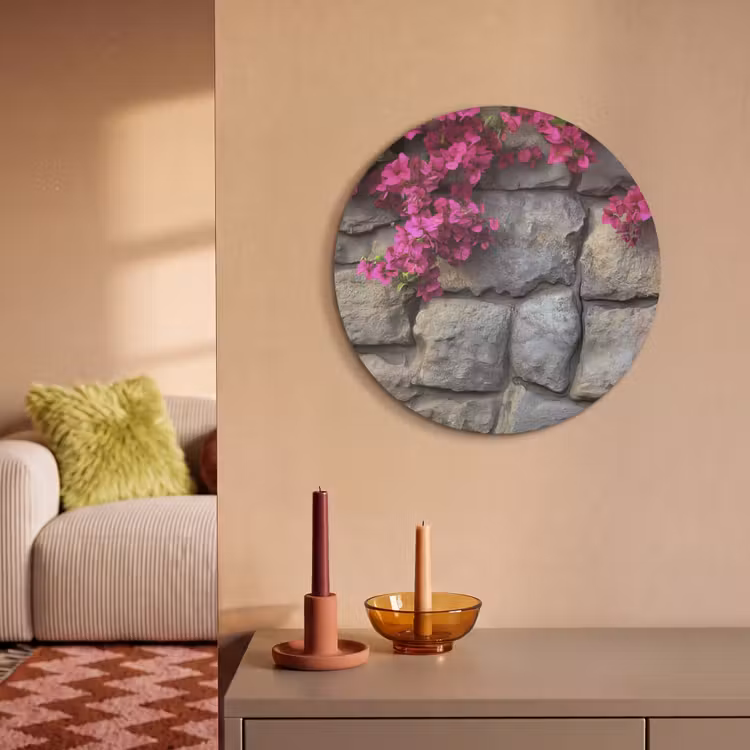 Akoestisch schilderij - Bougainvillea - Stenen Muur - Roze — 2