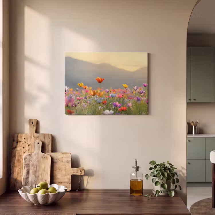 Akoestisch schilderij - Bloemenveld - Bergen - Zonlicht - Bloemen — 4