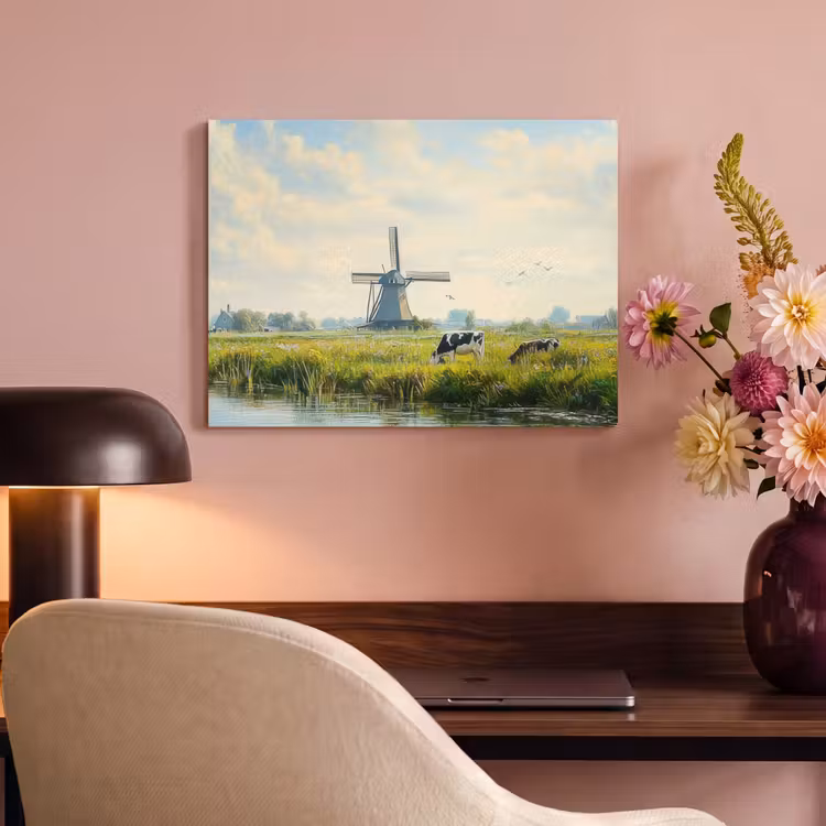 Akoestisch schilderij - Koeien - Windmolen - Weide - Blauw — 6