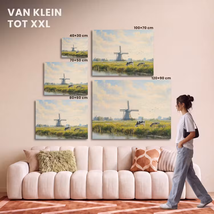 Akoestisch schilderij - Koeien - Windmolen - Weide - Blauw — 7