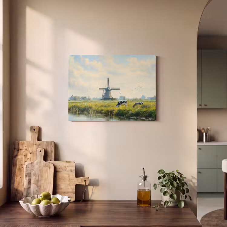 Akoestisch schilderij - Koeien - Windmolen - Weide - Blauw — 4