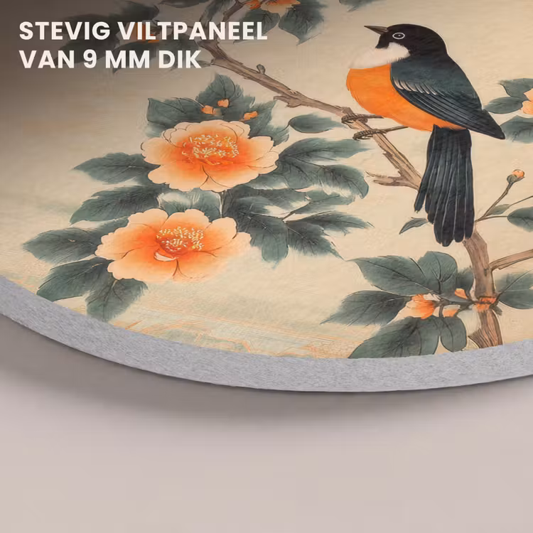 Akoestisch schilderij rond - Vogel - Tak - Bloemen - Oranje — 5