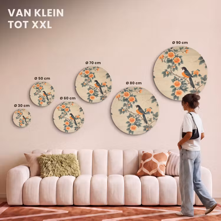 Akoestisch schilderij rond - Vogel - Tak - Bloemen - Oranje — 7