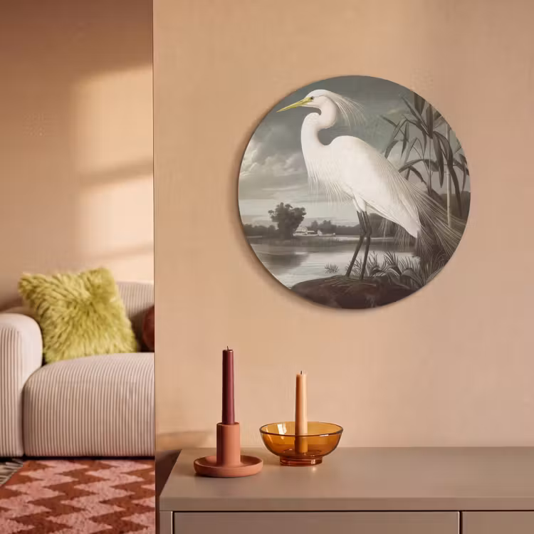 Akoestisch schilderij rond - Reiger - Planten - Wolken - Wit — 2