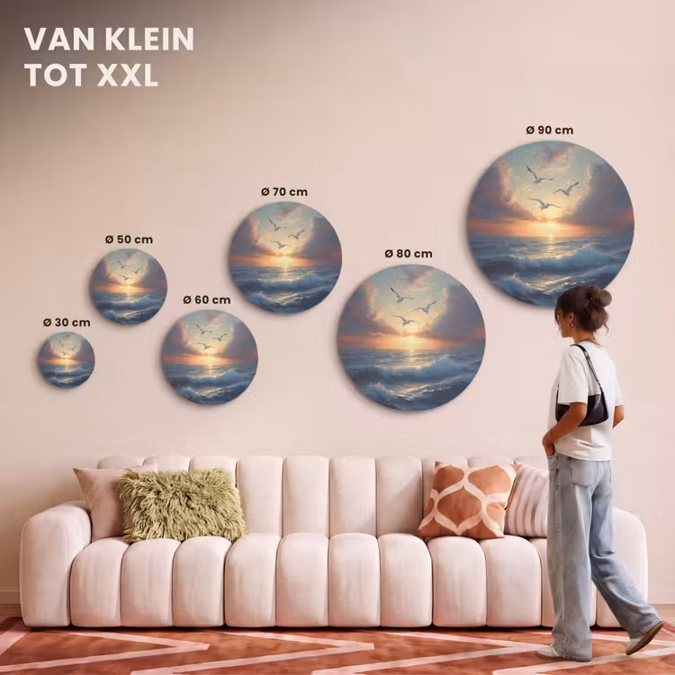 Akoestisch schilderij rond - Meeuwen - Zonsondergang - Zee - Wolken — 7