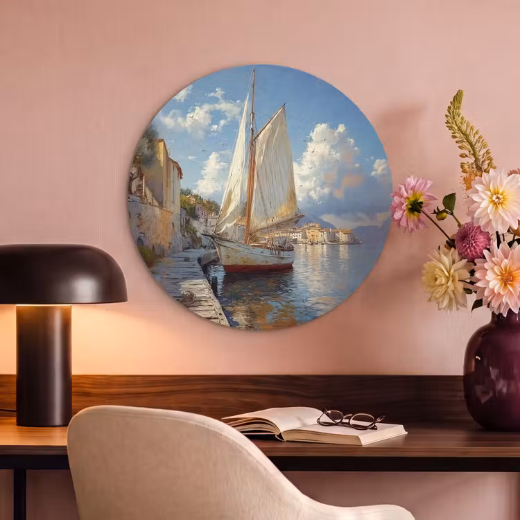 Akoestisch schilderij rond - Zeilschip - Huizen - Kade - Zee — 6