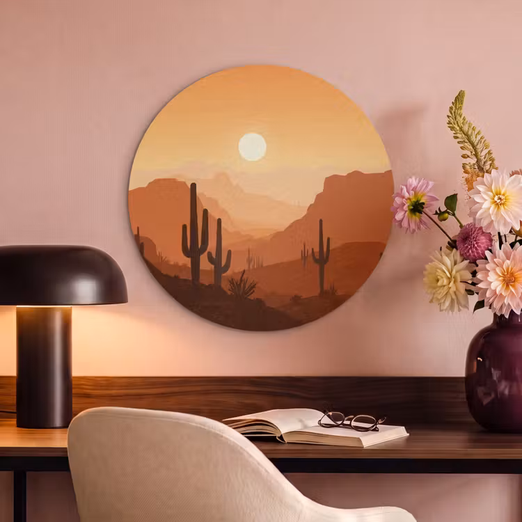 Akoestisch schilderij rond - Landschap - Woestijn - Cactussen - Zon — 6