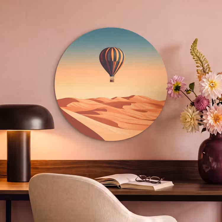 Akoestisch schilderij rond - Luchtballon - Woestijn - Zonsondergang - Blauw — 6