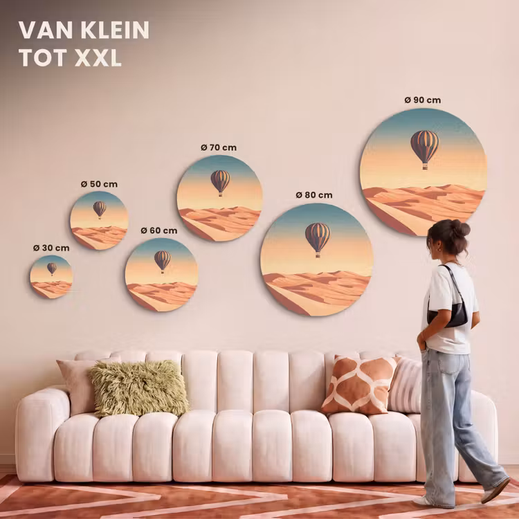 Akoestisch schilderij rond - Luchtballon - Woestijn - Zonsondergang - Blauw — 7