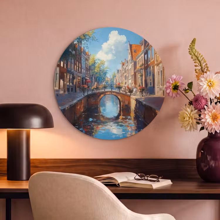 Akoestisch schilderij rond - Stad - Gracht - Zon - Fietsen — 6