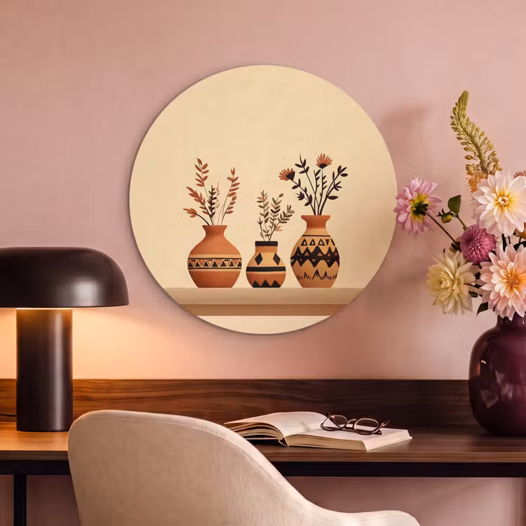 Akoestisch schilderij rond - Vazen - Bloemen - Bladeren - Minimalistisch — 6