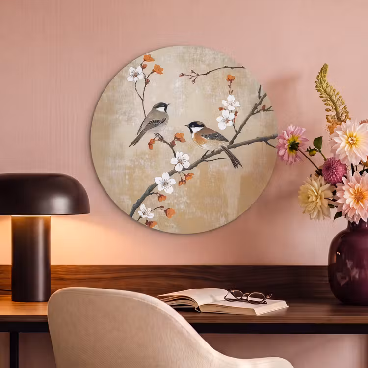 Akoestisch schilderij rond - Vogels - Bloesemtak - Bloemen - Oranje — 6