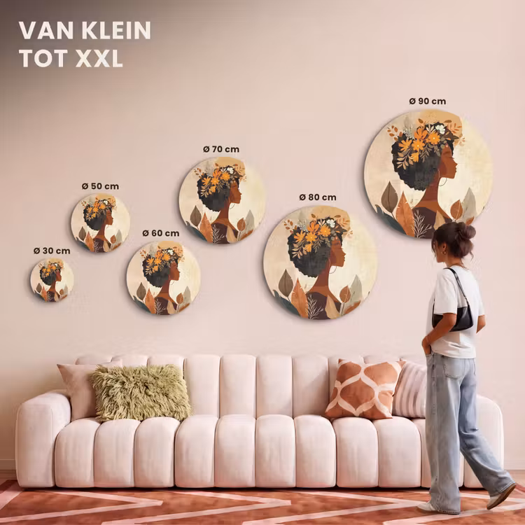 Akoestisch schilderij rond - Vrouw - Krullen - Bloemen - Beige — 7
