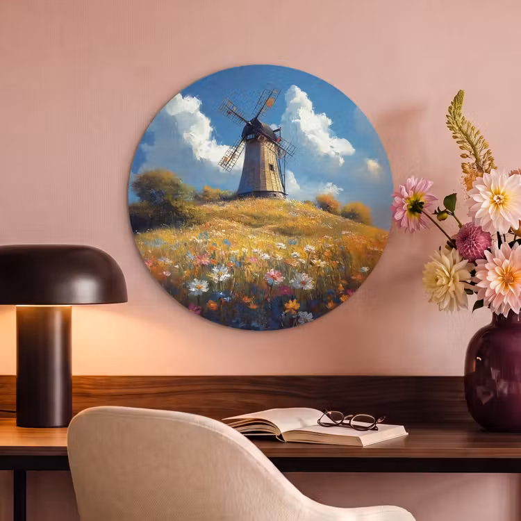 Akoestisch schilderij rond - Windmolen - Heuvel - Bloemen - Kleurrijk — 6