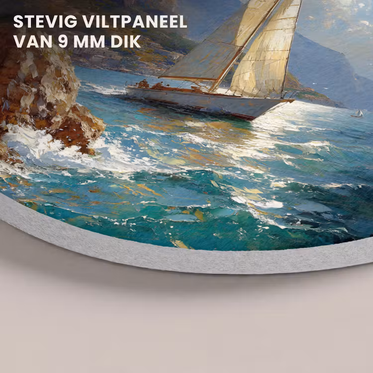 Akoestisch schilderij rond - Zeilschip - Zee - Rotsen - Wolken — 5