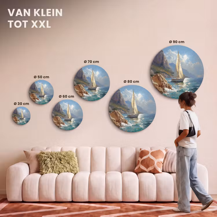 Akoestisch schilderij rond - Zeilschip - Zee - Rotsen - Wolken — 7