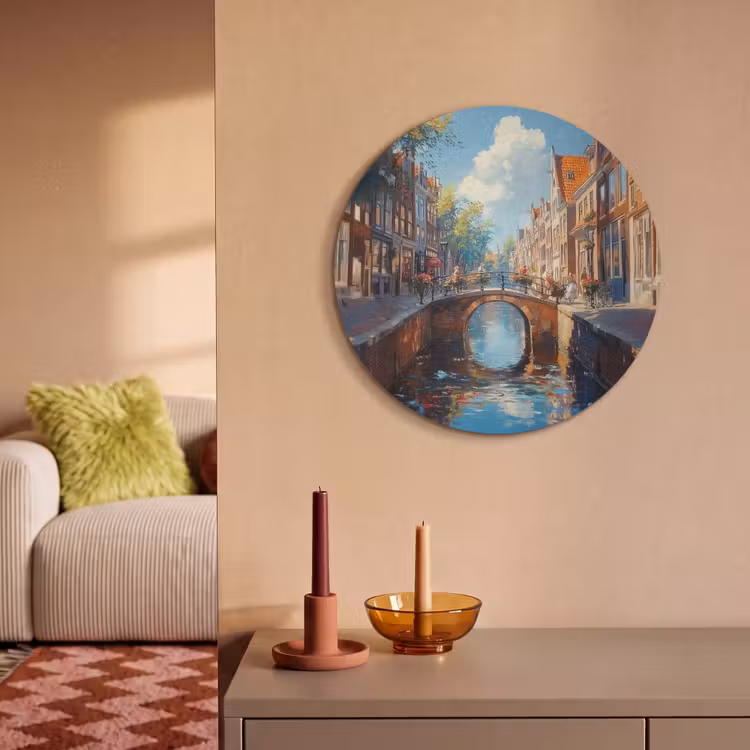 Akoestisch schilderij rond - Stad - Gracht - Zon - Fietsen — 2