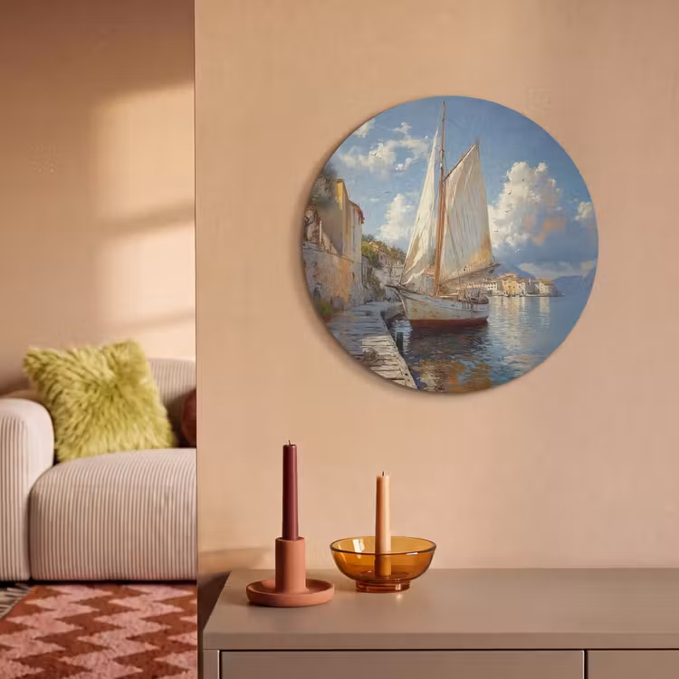 Akoestisch schilderij rond - Zeilschip - Huizen - Kade - Zee — 2