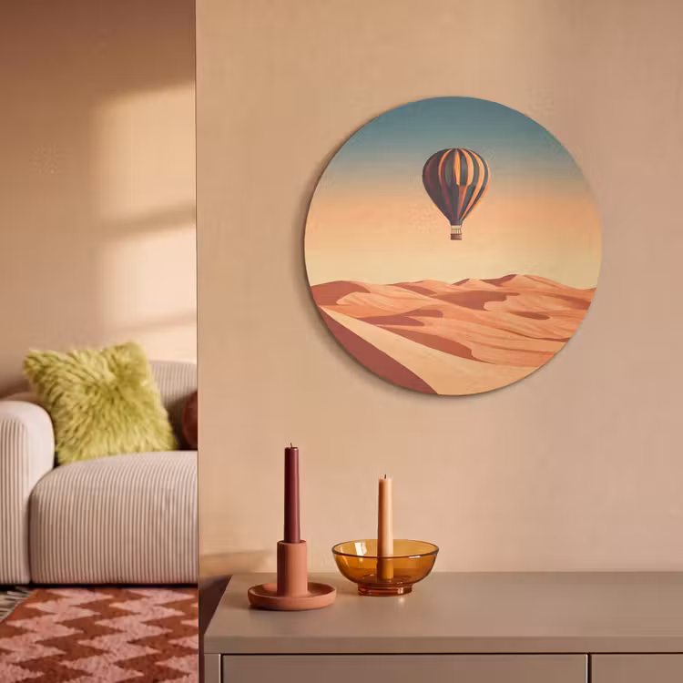 Akoestisch schilderij rond - Luchtballon - Woestijn - Zonsondergang - Blauw — 2