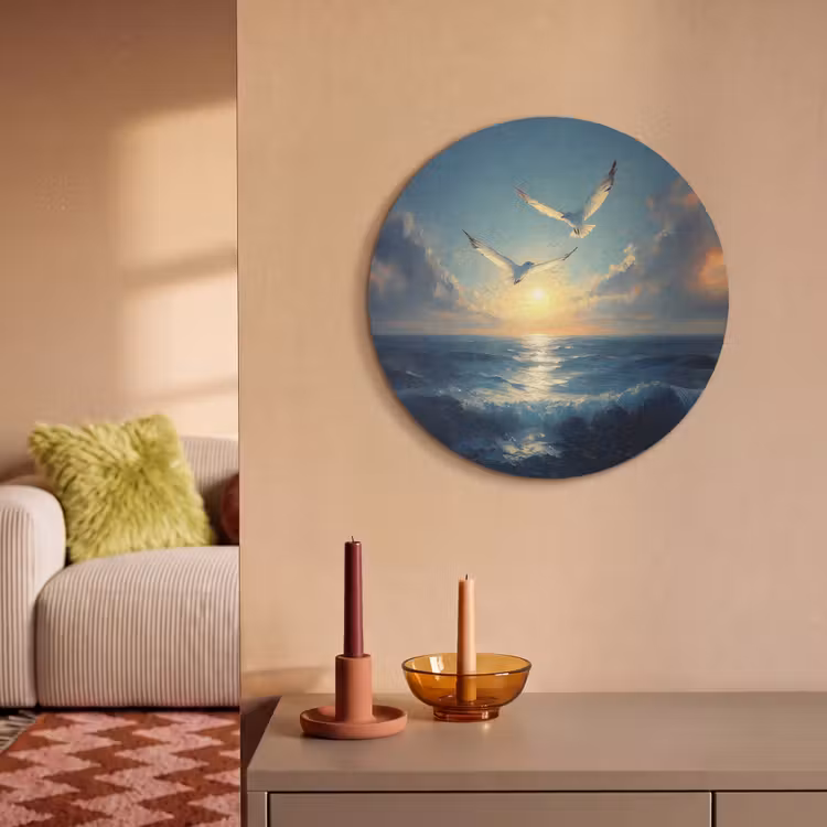 Akoestisch schilderij rond - Meeuwen - Zee - Wolken -Blauw — 2