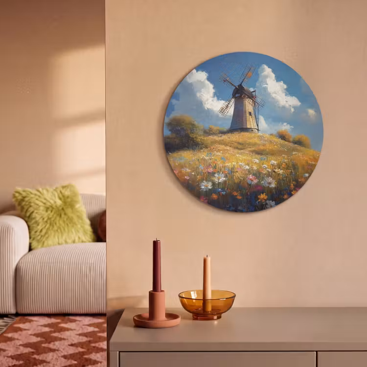 Akoestisch schilderij rond - Windmolen - Heuvel - Bloemen - Kleurrijk — 2
