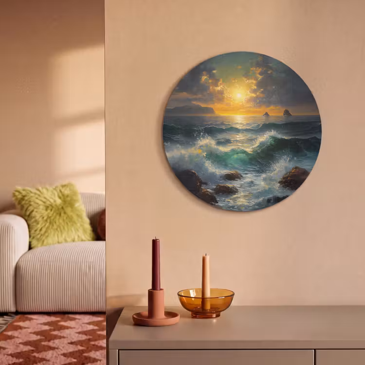 Akoestisch schilderij rond - Zee - Zon - Golven - Rotsen — 2