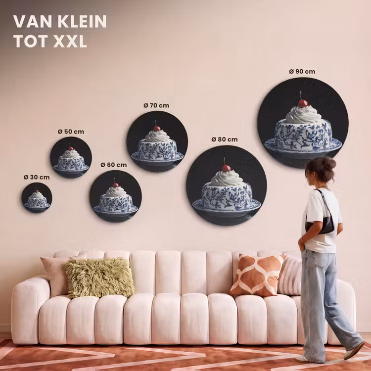 Akoestisch schilderij rond - Taart - Slagroom - Kers - Bord - Delfts blauw — 7