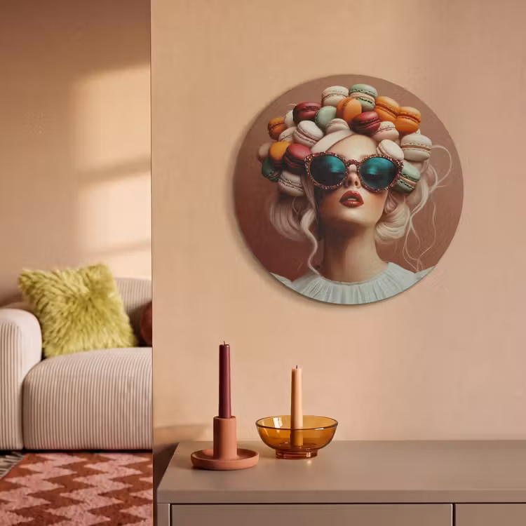 Akoestisch schilderij rond - Vrouw - Macarons - Bril — 2