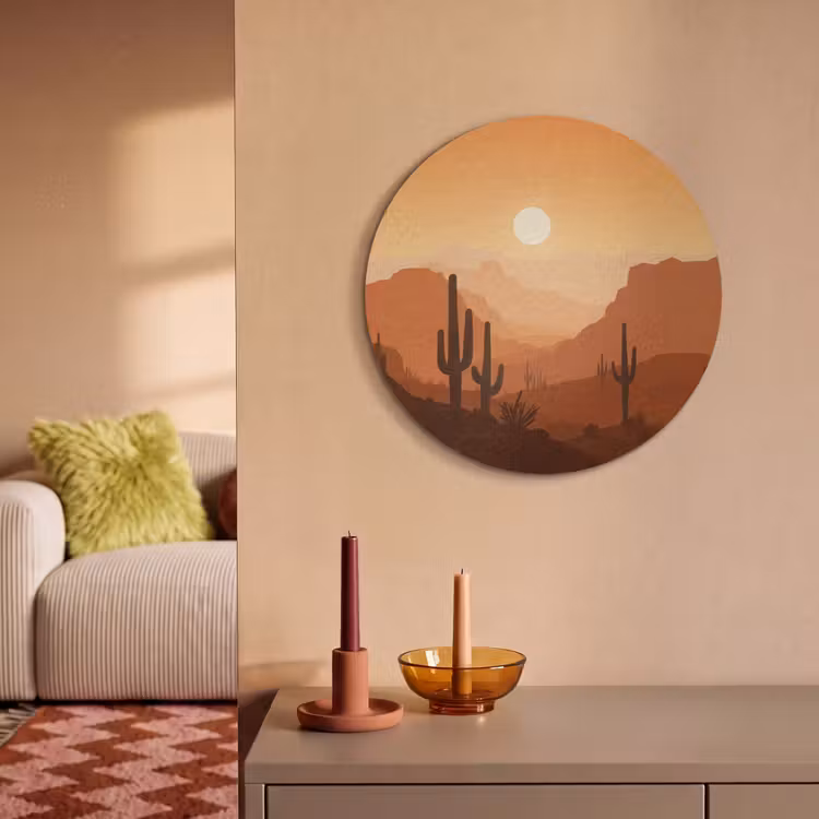 Akoestisch schilderij rond - Landschap - Woestijn - Cactussen - Zon — 2