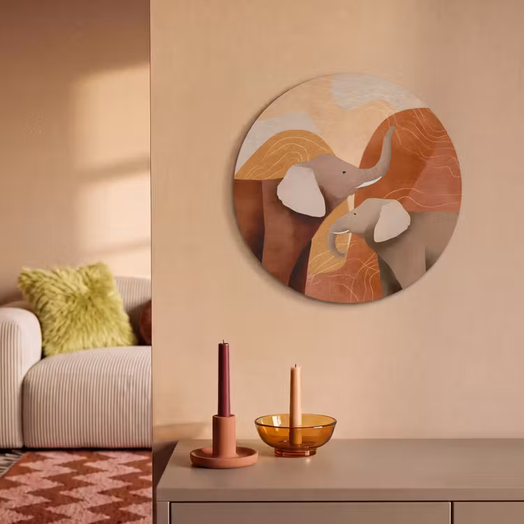 Akoestisch schilderij rond - Olifanten - Oranje - Abstract — 2