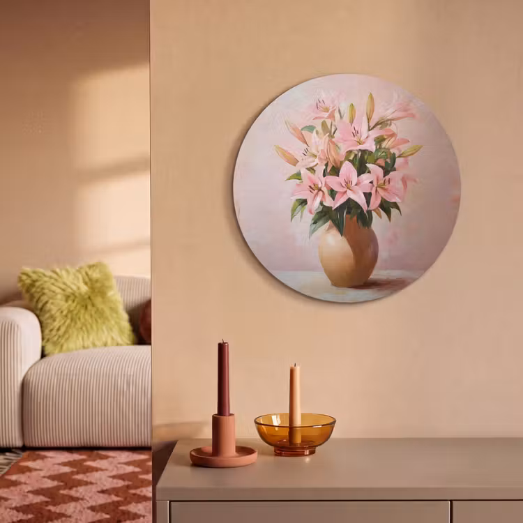 Akoestisch schilderij rond - Vaas - Bloemen - Roze — 2