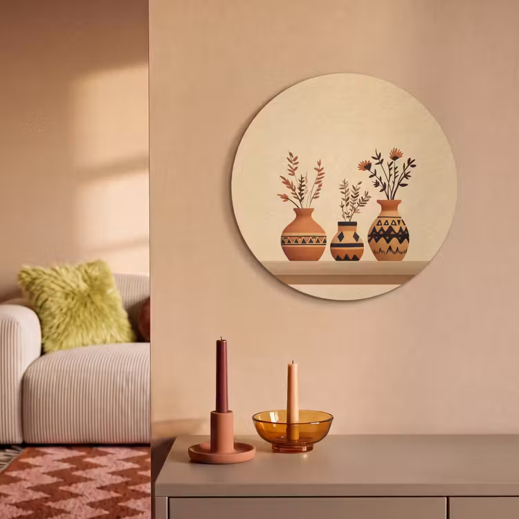 Akoestisch schilderij rond - Vazen - Bloemen - Bladeren - Minimalistisch — 2