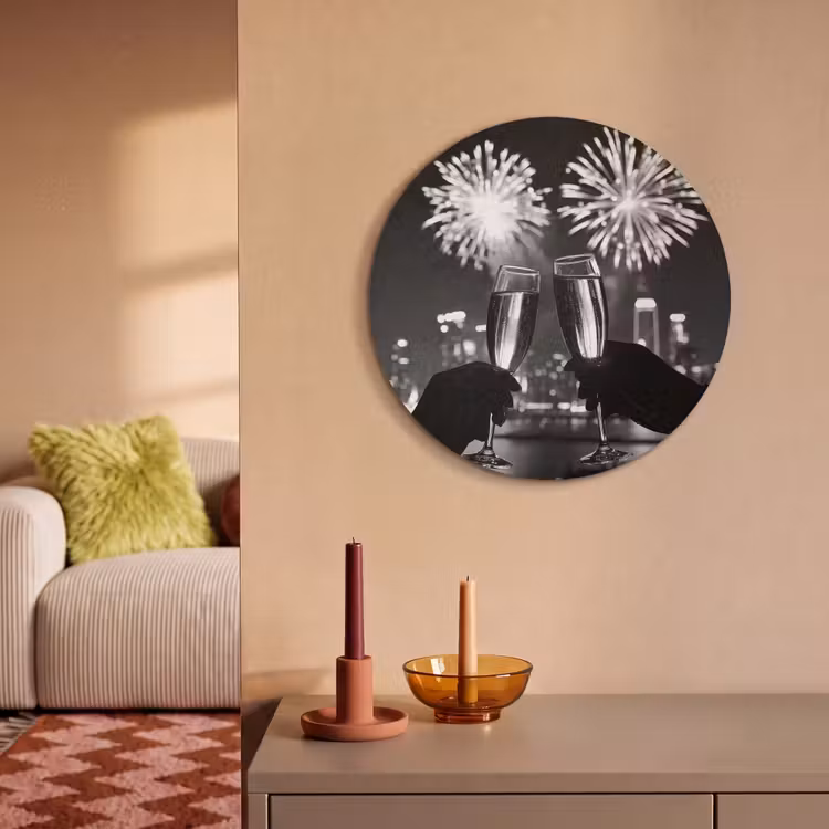 Akoestisch schilderij rond - Vuurwerk - Proosten - Skyline - Champagne — 2