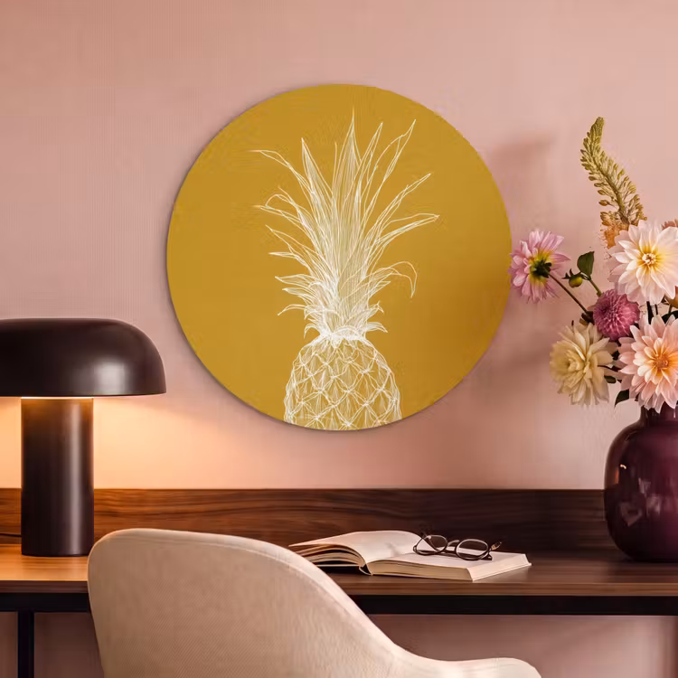 Akoestisch schilderij rond - Lijnillustratie - Ananas - Bladkroon - Okergeel — 6