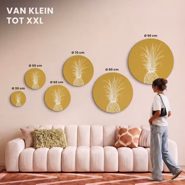 Akoestisch schilderij rond - Lijnillustratie - Ananas - Bladkroon - Okergeel — 7
