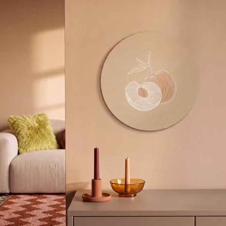 Akoestisch schilderij rond - Perzik - Lijntekening - Pit - Beige — 2