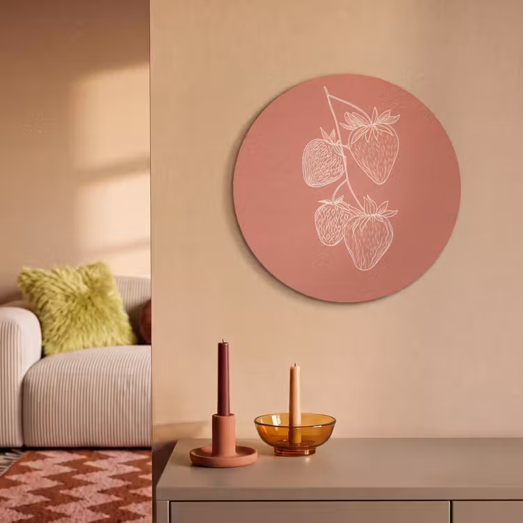 Akoestisch schilderij rond - Minimalistisch - Illustratie - Aardbei - Tak — 2