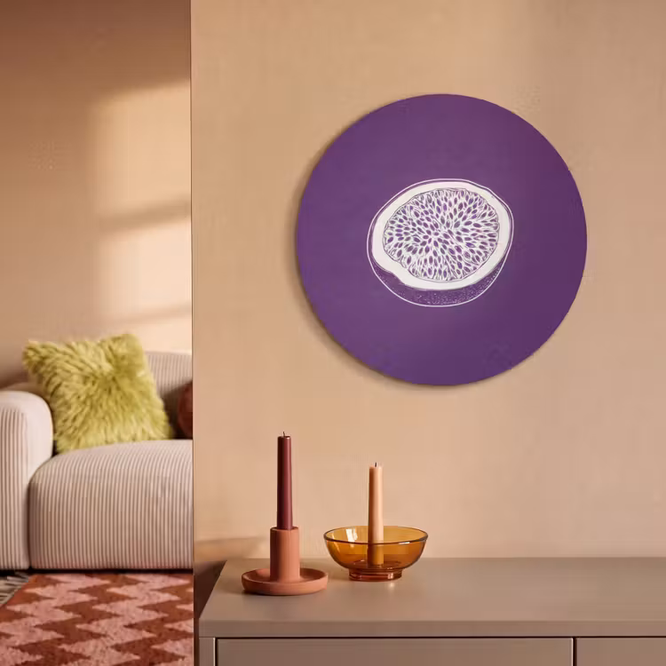 Akoestisch schilderij rond - Passievrucht - Zaadjes - Paars - Minimalistisch — 2