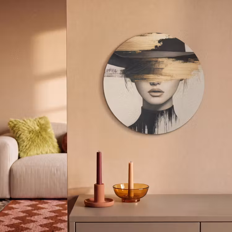 Akoestisch schilderij rond - Vrouw - Hoed - Verf — 2
