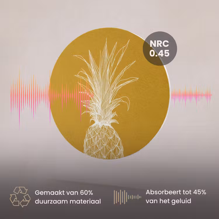 Akoestisch schilderij rond - Lijnillustratie - Ananas - Bladkroon - Okergeel — 3